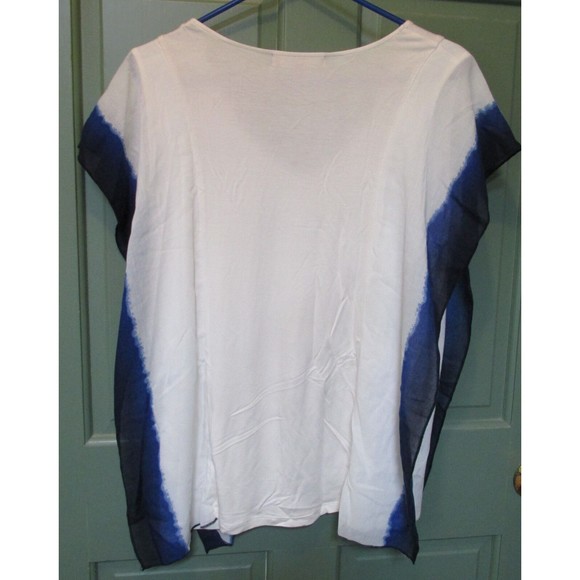 Ellen Tracy Women's White & Blue Short Sleeve Pullover Blouse Size M - Picture 6 of 7